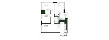 A floor plan of a house with three bedrooms and a living/dining area.