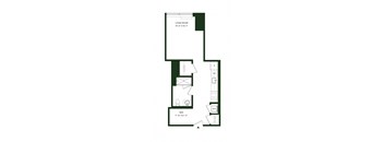 A floor plan of a living room and den with dimensions.