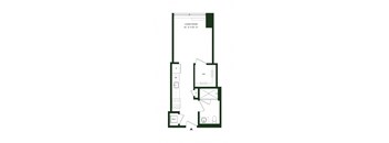 A floor plan of a living room with dimensions and furniture layout.
