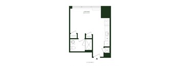 A floor plan of a living room with dimensions and furniture layout.