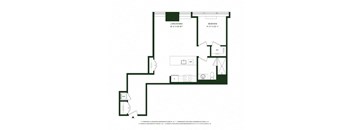 A floor plan of a two bedroom apartment with a living/dining area.