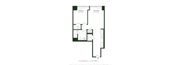 A floor plan of a bedroom and living/dining area with a W/D and W/C.