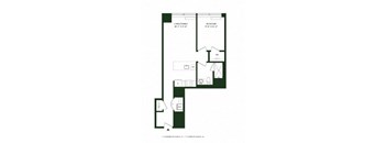 A floor plan of a living/dining room with a bedroom and bathroom.