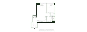 A floor plan of a living and dining area connected to a bedroom.