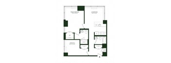 A floor plan of a home with a primary bedroom, living room, and two bedrooms.