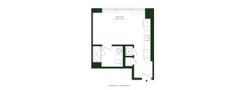A floor plan of a living room with dimensions and furniture layout.