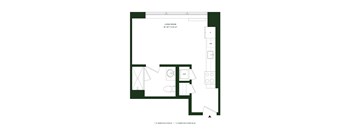 A floor plan of a living room with dimensions and furniture layout.