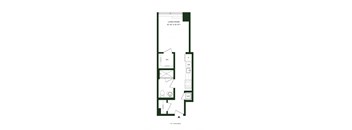 A floor plan of a living room with dimensions and furniture layout.