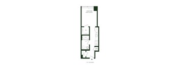 A floor plan of a one-bedroom apartment with a living room, kitchen, and bathroom.