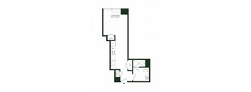A floor plan of a living room with dimensions and furniture layout.