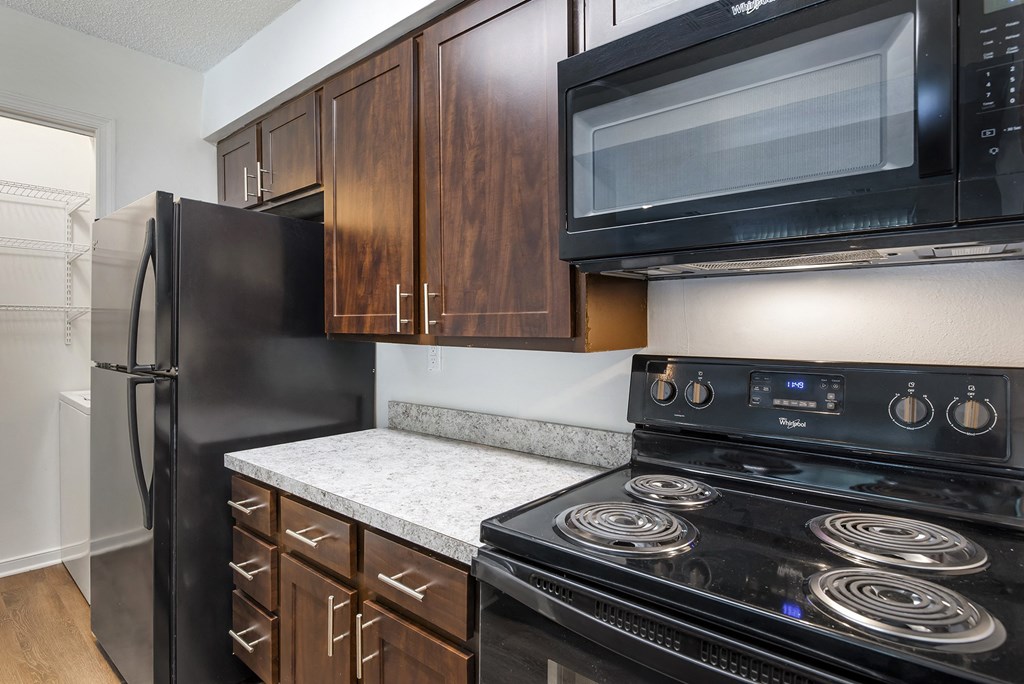 the kitchens in our apartments are equipped with stainless steel appliances and black appliances