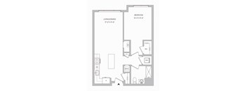 a floor plan of a 723 square foot 1 bedroom floor plan