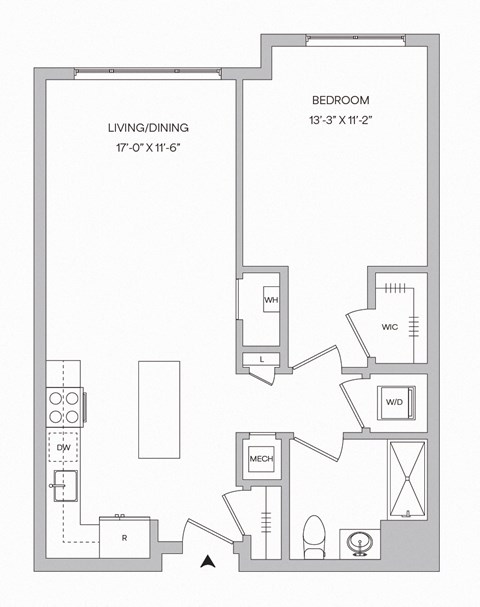a floor plan of a 723 square foot 1 bedroom floor plan