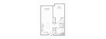 a floor plan of a 725 Square Foot 1 bedroom floor plan