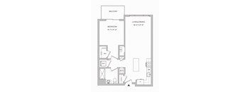 a floor plan of a 753 square foot 1bedroom 1 bath apartment with a balcony