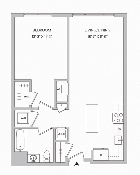 floor plan of a 1 bedroom 1 bath apartment