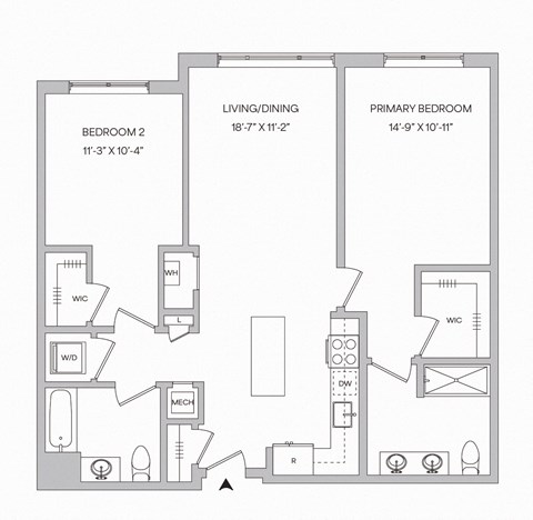 a floor plan of a 2 bedroom 2 bath apartment