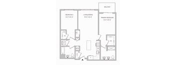a floorplan of a 2 bedroom 2 bath apartment with a balcony