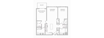 a floor plan of a 2 bedroom 2 bath apartment with 1,109 square feet and a balcony