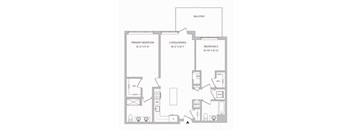 a floor plan of a 2 bedroom 2 bath apartment with 1,121 square feet and a balcony