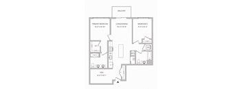 a floor plan of a 2 bedroom 2 bath apartment with 1,123 sqaure feet and a den