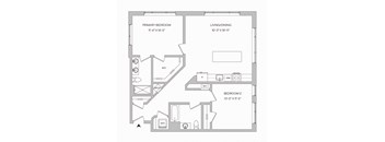 a floor plan of a 2 bedroom 2 bath apartment with 1,157 square feet