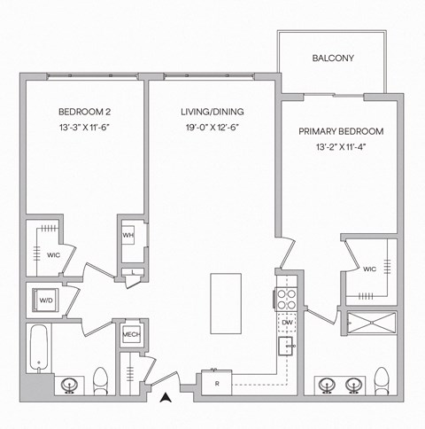 a floor plan of a 2 bedroom 2 bath apartment with 1,171 square feet