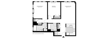 Two bedroom two bathroom floor plan layout at Pier Village Apartments, Long Branch, New Jersey
