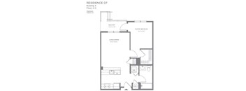One bedroom one bathroom floor plan layout at Pier Village Apartments, New Jersey