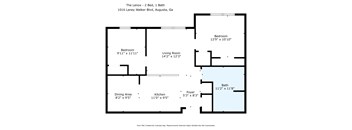 A floor plan for a Lenox apartment with 2 beds and 1 bath.
