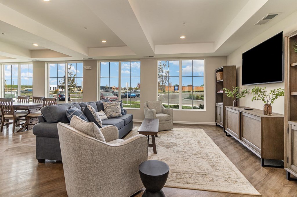 a living room with a couch and a television