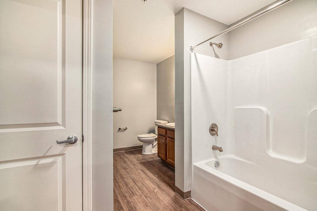 a bathroom with a shower and a toilet