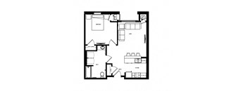 bedroom separated from the living room by a wall