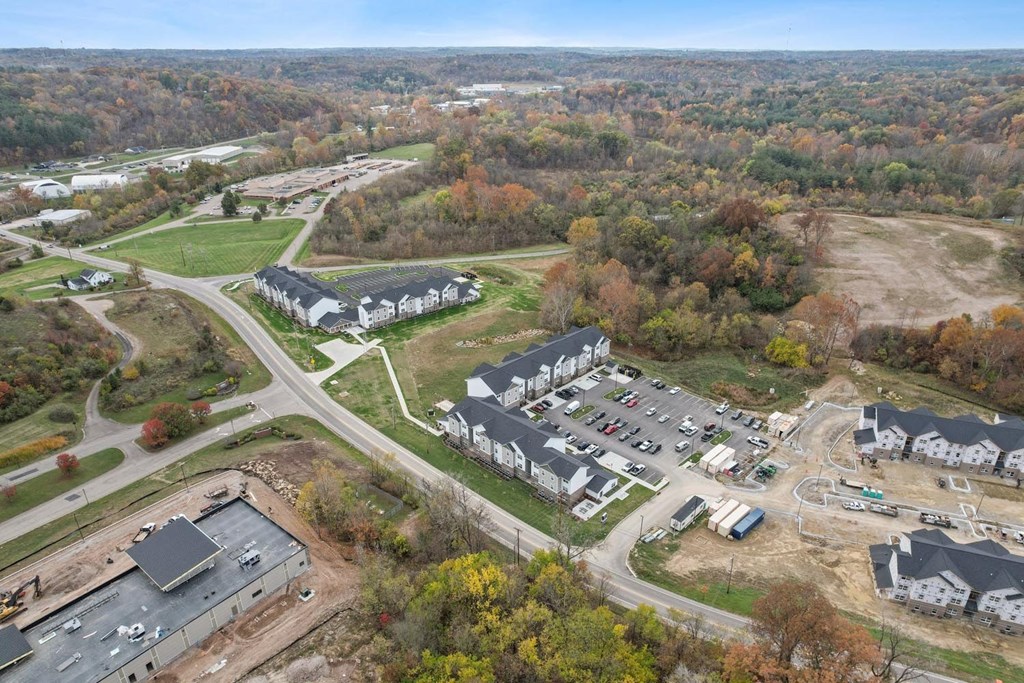 an aerial view of a neighborhood with houses and trees