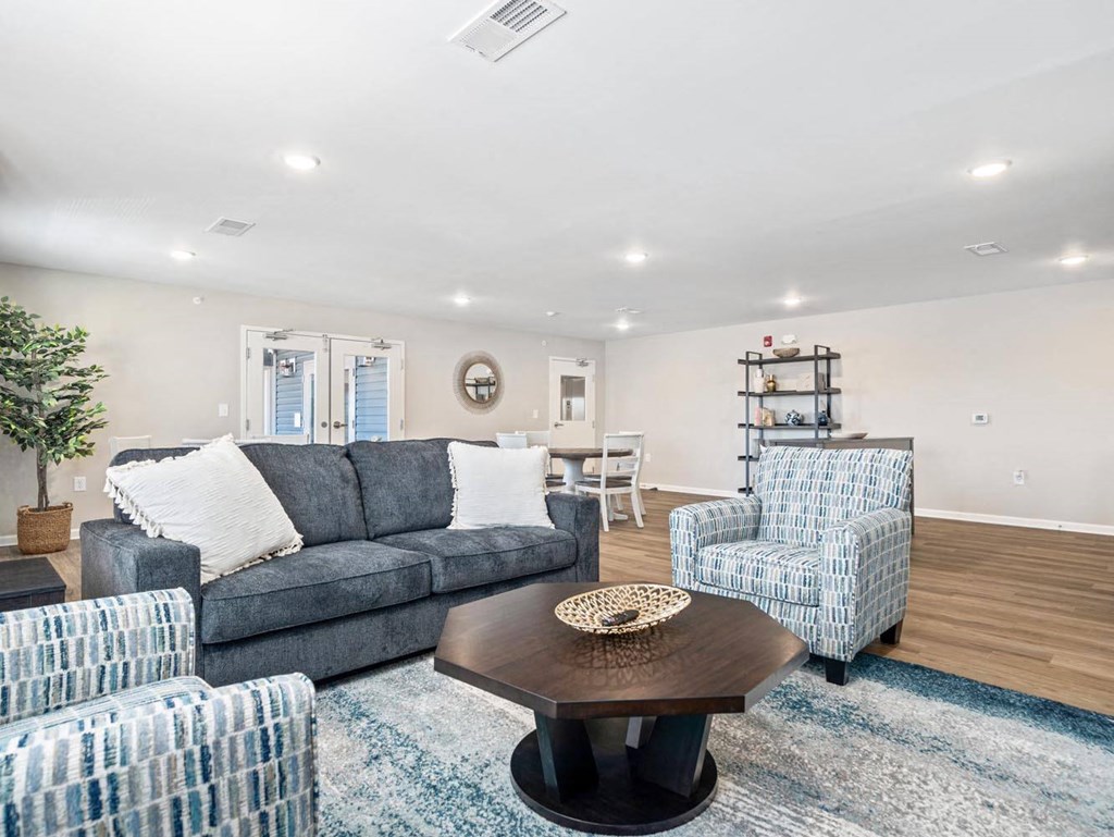 a living room with a couch and a coffee table