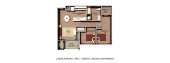 a floor plan for a 2 bedroom unit with a bathroom and a balcony