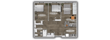 a floor plan of a bedroom with a bathroom and a living room