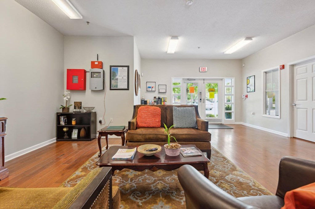 a living room with a couch and a coffee table