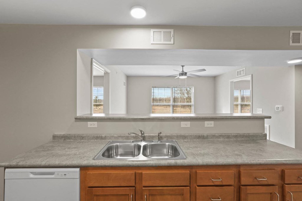 a kitchen with a sink and a counter top
