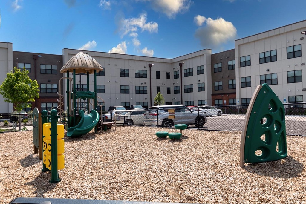 a playground in front of a building