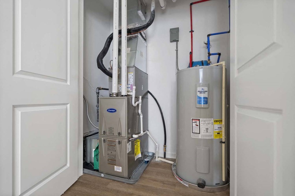 a heating system in the corner of a room