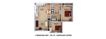 the living room of a two bedroom unit at the northhatchee center apartments