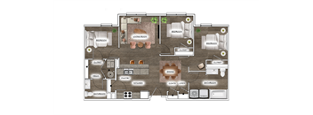 a floor plan of a house with furniture and a wooden floor