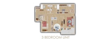 A 3 bedroom unit is shown in the image.