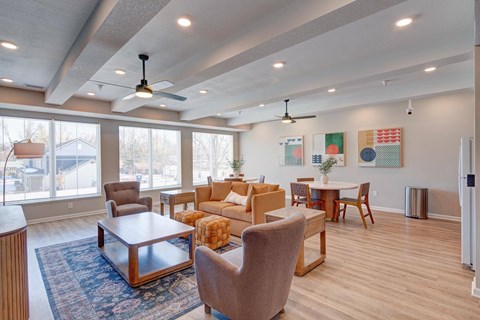 A living room with a brown chair in the foreground.