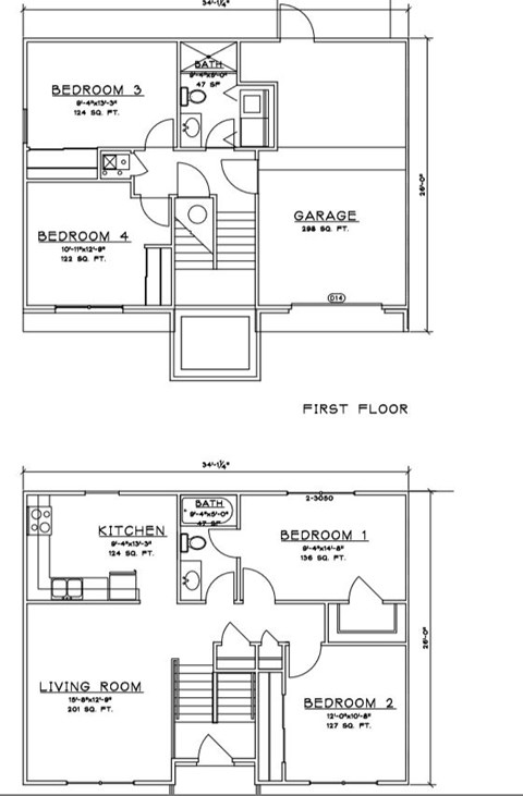 A floor plan of a house with labeled rooms and dimensions.