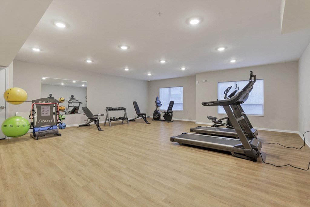 the gym is equipped with treadmills and other exercise equipment