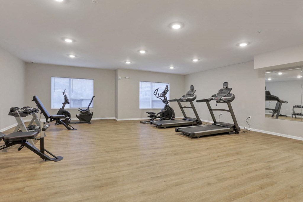 the gym is equipped with treadmills and other exercise equipment