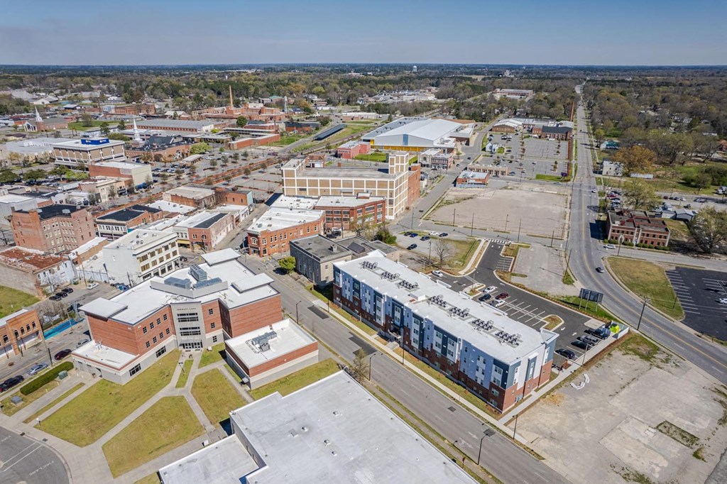 a view of the city from the air