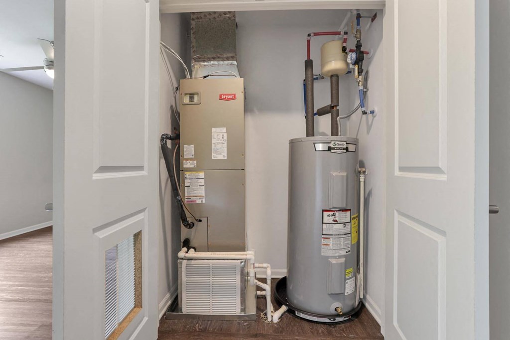 a heating system in the corner of a room